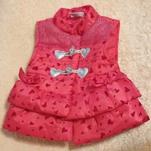 VGUC ~  Little Lass Dark Pink Heart Print Puffer Vest Jacket (Size: 24 Months)